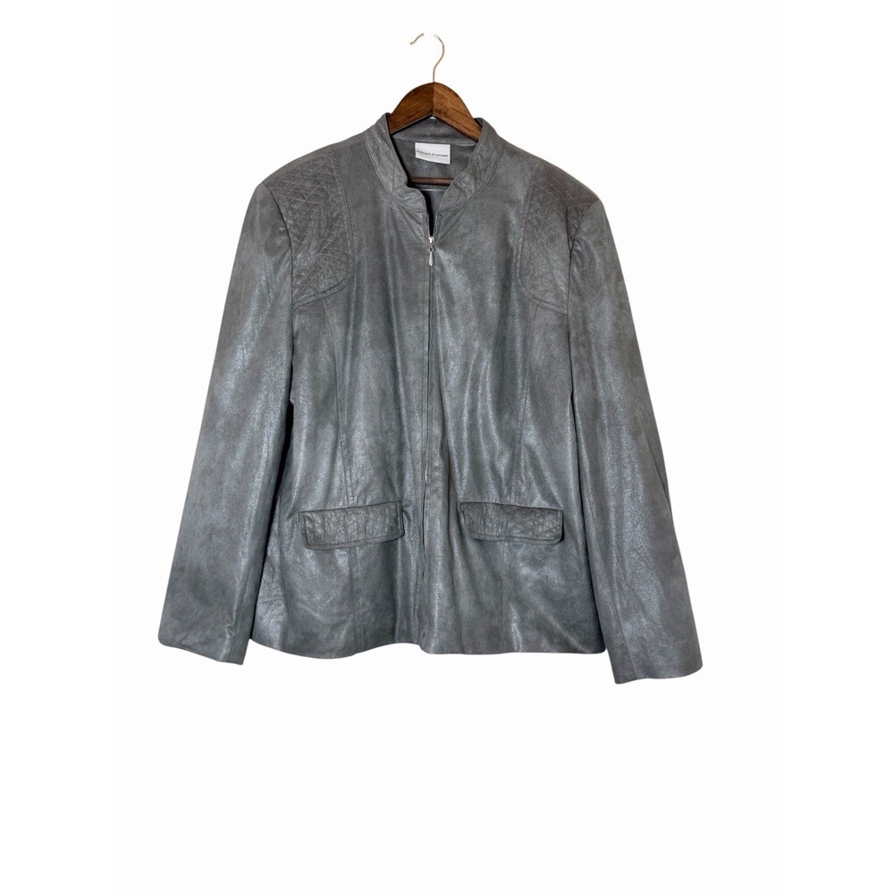 Vintage Alfred Dunner Metallic Gray Faux Suede Moto-Style Jacket  XL‎